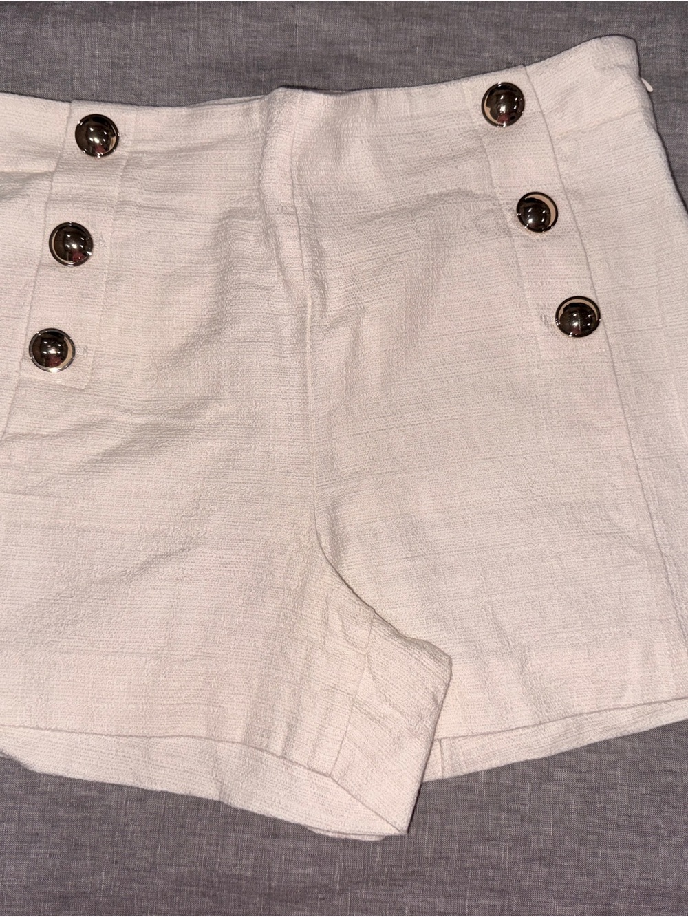 High-Waist Sailor Cream Button Side Zip Women's Shorts Sz 6
